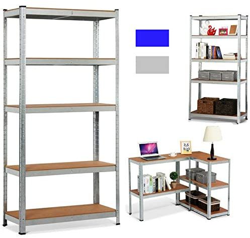 Estantería de almacenamiento para cargas pesadas, sótanos, garajes, talleres, 200 x 100 x 50 cm, soporta hasta 875 kg (175 kg por estante), estantería de metal, ajustable sin tornillos, estantería