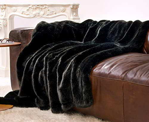 Wohnen & Accessoires Luxuriöse Felldecke Webpelzdecke Felloptik - Zobel schwarz - 5 Größen - 150x200cm bis XXL (170 x 220 cm)