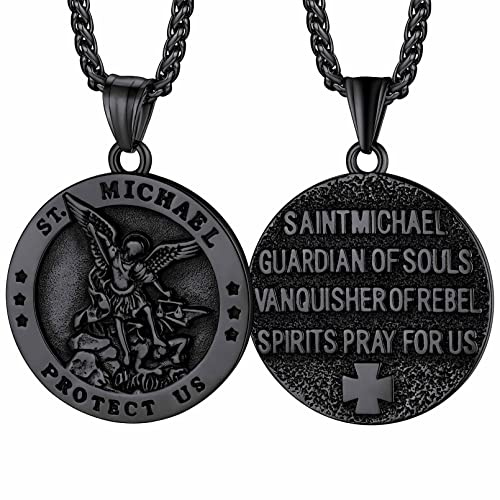 FaithHeart Saint Michael Anhänger Edelstahl Heiliger Michael Anhänger Halskette Erzengel Amulett Schutzpatron Kette mit Geschenkebox für Herren Jungen