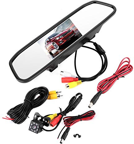 Caméra de Tableau de Bord Miroir, écran LCD TFT 4,3 Pouces avec Vision Nocturne et Grand Angle 170 ° et Entrée 2 Canaux et 8 LED, Caméra de Recul Universelle étanche pour Voiture et Camion