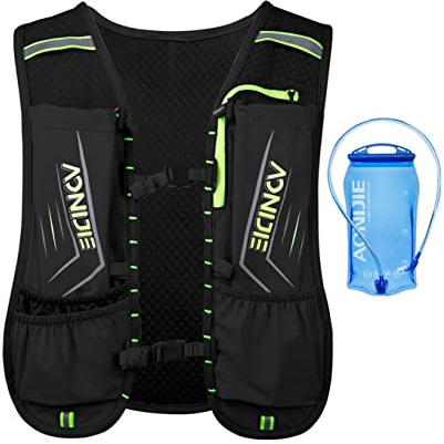 AONIJIE 5L Leichter Outdoor Trinkrucksack Wanderweste Tasche Marathon Laufen Radfahren Sporttasche (Schwarz + 1,5 l Wasserblase)