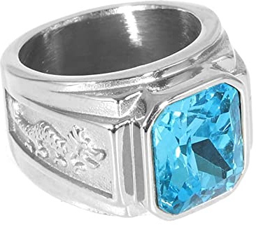 Homxi Gothic Ringe Herren,Ring Quadratisch Stein mit Drachen Edelstahl Ring für Herren Blau Herrenring Größe 60 (19.1)