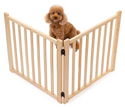 YOCAN Non-Painted Wood FreeStanding Pet Gate for Dogs,Wooden Dog Gates for Doorways, Stairs,The House, Dog Fences Indoor Puppy Gate-2 Panel H:23”