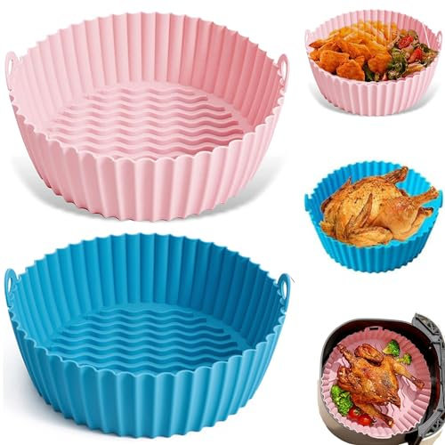 2 Stück Air Fryer Silicone Pot,Wiederverwendbar Air Fryer Accessories,Antihaft Universal Luftfritteuse Matten,Silicone Air Fryer Basket,Silikon airfryer Air Fryer,Heissluftfritteuse Silikon Backblech