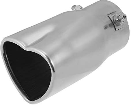 X AUTOHAUX Tubo Escape Punta Corazón Plateado 1 Pc Acero Inoxidable | Diámetro: 0.94-2.13, Entrada: 60Mm, Salida: 69X59Mm, Largo: 13.3Cm, Rosca: M8X1.25, Reduce Ruido, Fácil Instalación