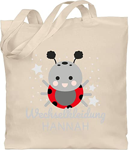 Geschenk mit Namen personalisiert by Shirtracer - Baumwolltasche - Kita Beutel Wechselsachen Mädchen - Wechselkleidung Marienkäfer