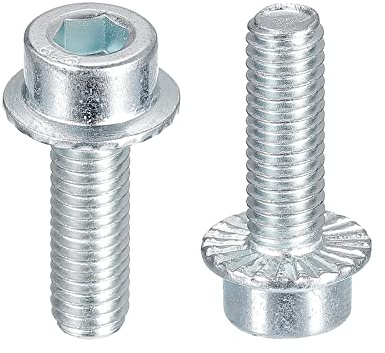 sourcing map Viti a testa svasata flangiata M6 x 20 mm, 20 pezzi 8.8 in acciaio al carbonio di grado 8.8 testa esagonale a testa svasata con flangia seghettata bulloni viti per macchina