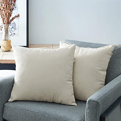 2er Set Sofakissen mit Füllung, geeignet als Couchkissen Dekokissen Zierkissen, Chenille-Bezug mit verstecktem Reisverschluss, Doppelpack (Creme 2 Paar, 2 Stück / 60 x 60 cm)