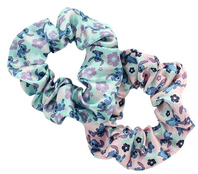 Disney Stitch - Set de 2 gomas de pelo de satén - Gomas de pelo de colores suaves para niñas - Peinados divertidos para niños y adultos - Accesorios oficiales Disney