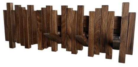 GOGREEBELL Natural Wood Wall Mounted Piano Coat Rack| Coat Rack Wall Mount| Flip Down Wall Hook Rack 5 Hooks| Entryway Wall Storage with Hooks,Made of Black Walnut.Wall Art