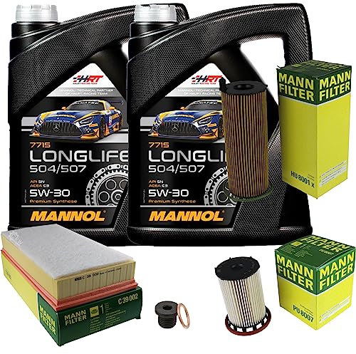 EISENFELS Filter Set Inspektionspaket erstellt mit 10 L Motoröl MANNOL Longlife 504/507 5W-30, MANN-FILTER Ölfilter, Luftfilter, Kraftstofffilter, Verschlussschraube