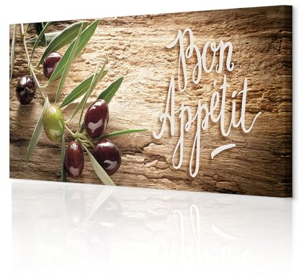 decomonkey Tableau Acoustique Cuisine 135x45 1 Pièce Impression sur Toile | Décoration Maison, Isolation Peinture Image Phonique, Déco Bureau, Inscriptions de feuilles de cuisine en bois en anglais