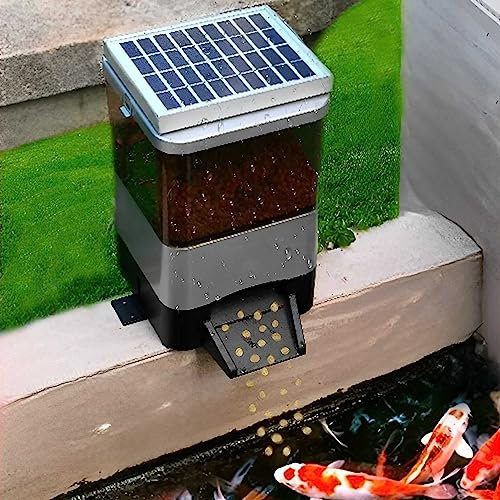 XDLYWUZIQ Automatic Fish Feeder With Large 10L Capacity, Pond Outdoor Intelligent Food Feeding Dispenser, LCD Display and Timed Rationing