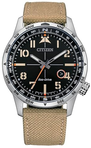 Citizen Unisex Analog Analog Armbanduhr mit Lederarmband BM7550-10E, Silber