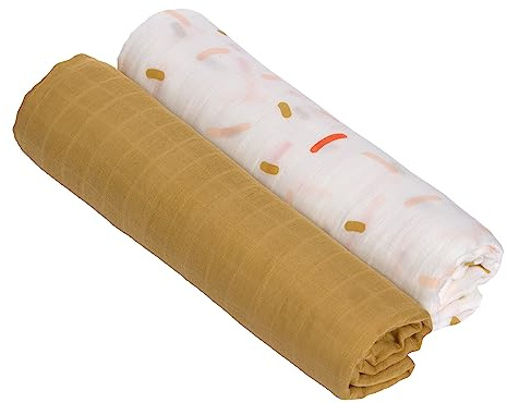 LÄSSIG Panno per ruttini per neonati in mussola set di 2 pezzi in cotone 120 x 120 cm/Heavenly soft Swaddle XL Little Mateys spicy orange
