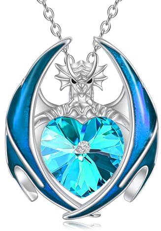 YAFEINI Drachen Halskette Geschenke für Damen Mädchen Sterling Silber Kristall Drachen Anhänger Halskette Schmuck Weihnachten Geburtstag Geschenke