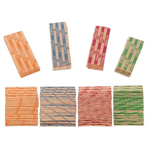 Münzverpackungen, sortiert, 500 flache Münzrollenverpackungen, einschließlich 200 Viertelhüllen und je 100 Stück Penny, Nickel, Dime Wrappers