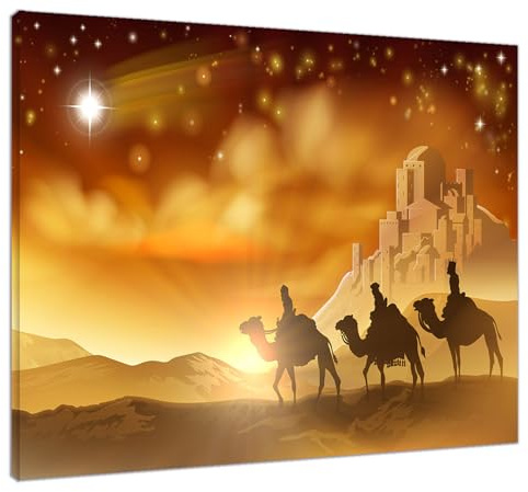 LB Wandbilder Geburt Jesu Wanddruck Weihnachten Leinwand Bilder Die Heiligen Drei Könige und der Stern von Bethlehem Poster für Wohnzimmer Schlafzimmer Badezimmer Wand Deko,40x30cm Ungerahmt