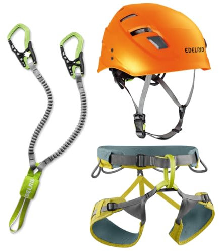 Generisch Edelrid Klettersteigset Cable Kit + Gurt Jay wasabi + Helm Zodiac sahara (Größe L (Taille 78-98cm, Oberschenkel 55-65cm))