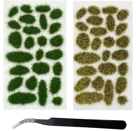 Attuslla 51 Stück Static Grass Tuft Selbstklebende Statische Grass Statisches Grasbüschel, Pinzette für Miniatur Tabletop Spiele Modelleisenbahn Geländebau (Style A)