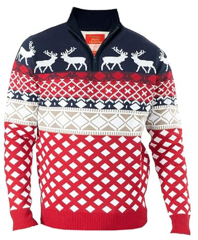 NOROZE Jultröja för män, nyhet, ”Fair Isle”-tröja, tjock, stickad jultröja för kvinnor, unisex, pullover, brittiska storlekar S–2XL, S
