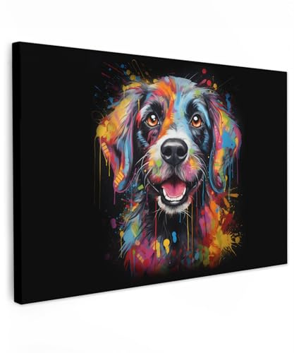 MuchoWow© Wandbilder Groß XXL Wohnzimmer Wanddeko Schlafzimmer Zimmerdeko | 120x80 cm - Fotowand Zimmer Deko auf Wand Dekoration Wall Art Graffiti - Hund - Tiere - Street - Farben