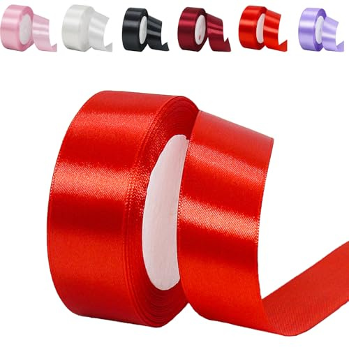 23 Meter Satinband Rot 30mm Satinband Bänder, Breit Schleifenband Dekoband Stoffband Geschenkband Hochzeitsdeko Schleife für Geschenkverpackung,Kunsthandwerk,Haarschleifen,Blumenstrauß,Dekoration
