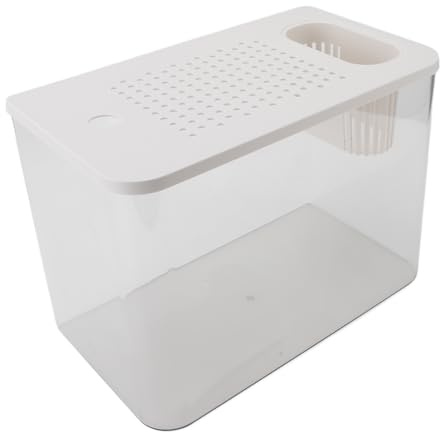 Aquarium mit Deckel, 12,4 Zoll, Kunststoff, Durchsichtiges Mikro Landschafts Desktop Aquarium für Goldfische, Garnelen, Betta Fische, Schildkröten (White)