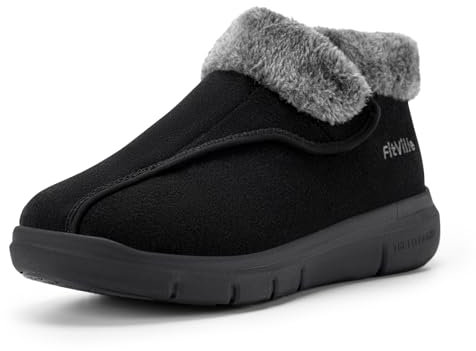 FitVille Mens Wide Diabetic Shoes Winter Snow Boots Extra Wide Fit Fluffy Ankle Boot Comfortable Adjustable Shoes for Swollen Feet