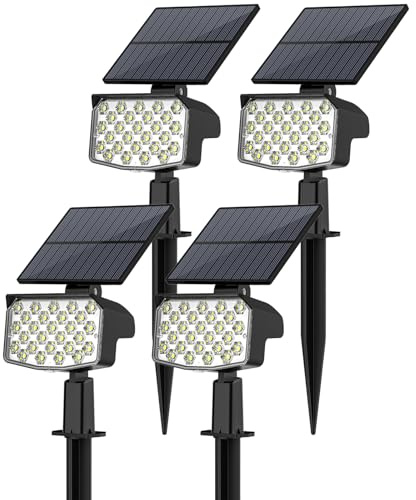 NACINIC Solarlampen für Außen 4 Stück 27 LED Solar Strahler Außen 3 Modi Solarleuchten IP65 Wasserdicht SolarStrahler für Außen Garten 6500K Kaltweiß Gartenleuchten für Terrasse, Hof, Weg