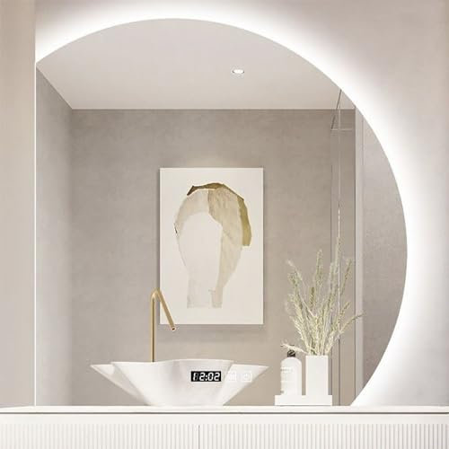 Specchio Semicircolare Retroilluminato A LED Specchio Bagno Con Antiappanamento Grande Specchio Da Parete 3 Colori Dimmerabile Specchio Senza Cornice Con Orologio Temperatura Specchio Per Trucco Illum