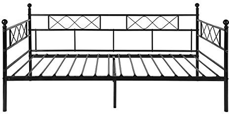 AVANTI TRENDSTORE Letto Singolo in Metallo Nero Rea, Struttura Letto per Camera, 198 x 95,5 x 94 cm