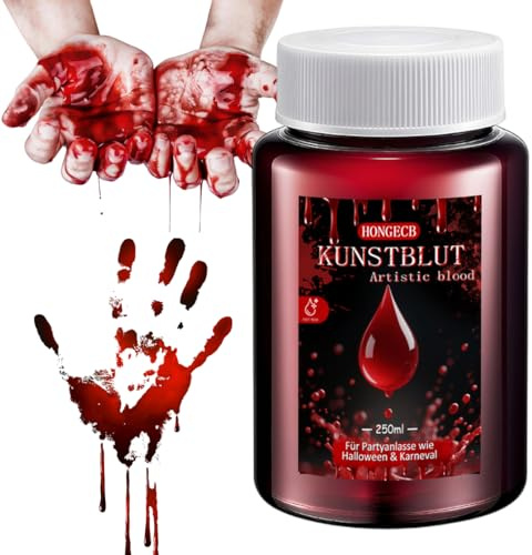 Halloween Faux Sang Réaliste 250ml, Halloween Maquillage pour Visage Fake Blood, Faux Sang Liquide, Sang Frais Artificiel, Faux Sang pour Halloween, Film, Théâpre, Farces, Blessures Simulées