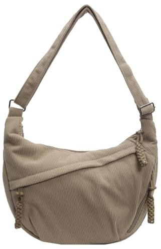 TIAASTAP Groß Umhängetasche Cord Tasche Half Moon Crossbody Bag, Schöne Bauchtasche Damen Cord Hobo Bag Messenger Bag Crossbag Shoulder Bag Women Handtasche Mittelgroß Schultertasche