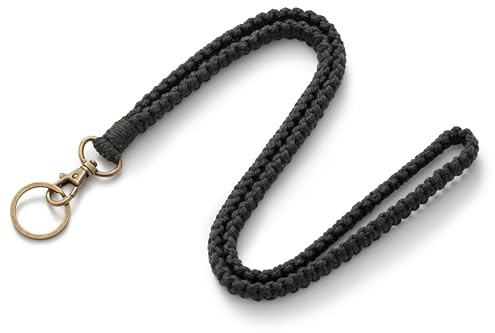 MORSUNBELA Cordón para el Cuello con Hebilla Ajustable, Llavero Correa para Llaves e Insignia (Negro)