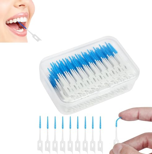 Interdentalbürsten, 240 Stück, Blau, doppelte Verwendung, Zahnspaltbürsten, Silikon, Zahnseide, tragbare Zahnseide-Plektren für Zahnspangen, Mundreinigung