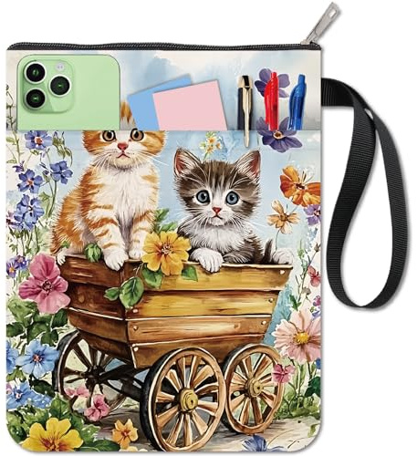 CRASPIRE Buchhülle Mit Katzenmotiv Buchumschläge Mit Blumenmotiv Buchschutz Für Taschenbücher Waschbarer Buchumschlag Aus Stoff Mit Reißverschluss Und Zusätzlicher Hülle Tasche Für Buchliebhaber Leser