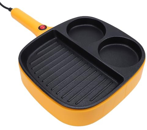 Fockety Antihaftbeschichtete geteilte Grillpfanne, 3-teilige elektrische Bratpfanne mit langem Griff, elektrische Bratpfanne, Pfannkuchenpfanne, Kochpfanne für Frühstück, Eier,