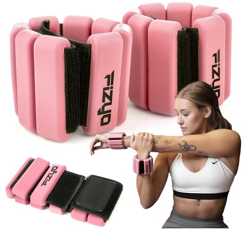 Fizyo Set Pesi per Caviglie e Polsi Regolabili in Silicone per Fitness, Corsa, Yoga, Pilates, Piscina e Riabilitazione per Donna, Uomo e Bambino – 2 x 450 g, Rosa