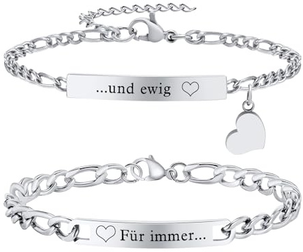 Personalisiertes Paar Armband mit Gravur Partner Armbänder Damen Herren | Herz Pärchen Schmuck Silber Gold, Individuell Graviertes Geschenk für Paare, Weihnachten Valentinstag Vatertag