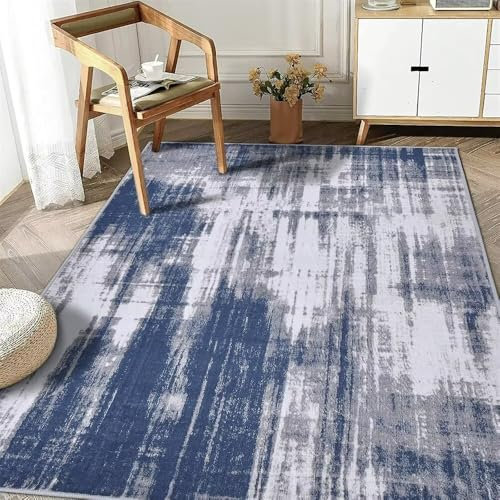 DJHWWD Teppiche Wohnzimmer Teppichs Teppich quadratisch Grauer Abstrakter minimalistischer Designteppich pflegeleicht 50x80CM blau Aesthetic