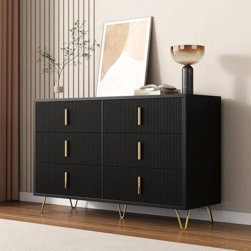 YGHQAP Commode noire avec 6 tiroirs, buffet de salon, commode d'angle moderne, pour chambre à coucher, salon, bureau, couloir (noir 1)