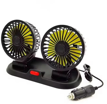 Bdit Accessoire Ventilateur de voiture pivotant à 360° avec deux têtes Vitesse | Connecteur allume-cigare | Ventilateur électrique pour voiture, SUV, camion, camping-car, camping-car, ATV - Noir