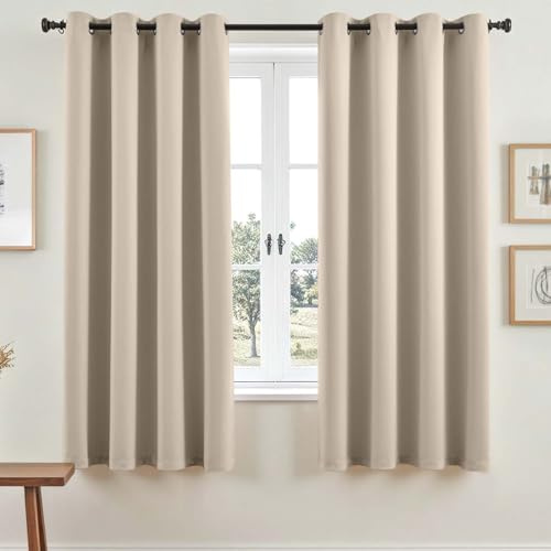Vangao Gardinen mit Ösen Blickdicht Modern H175xB140cm 2er Set Beige | Verdunklungsvorhänge Lichtundurchlässig 175cm lang, Wohnzimmer Schlafzimmer Kinderzimmer Fenster Thermovorhang Verdunkelung