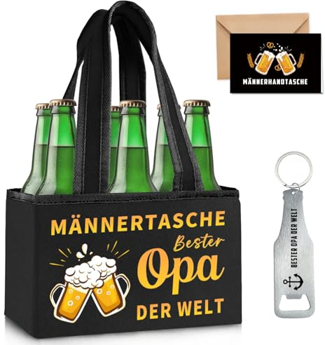 Leboria Opa Geschenk 24 x 15 x 15 cm Bier Handtasche aus Extra Dickem Filz mit 6 Fächern und Flaschenöffner Flaschenträger, Geschenke für Opa Geburtstag - Bester Opa DER Welt