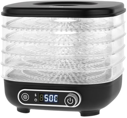 Teesa Deshidratador de setas para frutas y verduras, potencia de 300W, 5 bandejas, pantalla LCD, ciclo térmico, control de temperatura TSA3033