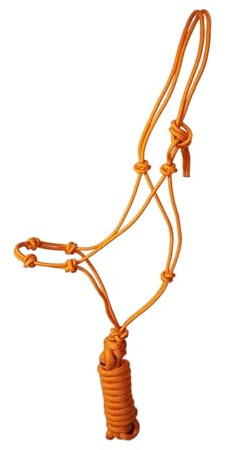 JF-Reitsport Knotenhalfter-Set mit 4 Knoten, Seilhalfter mit 280 cm Führstrick, Größe Full, (Orange)