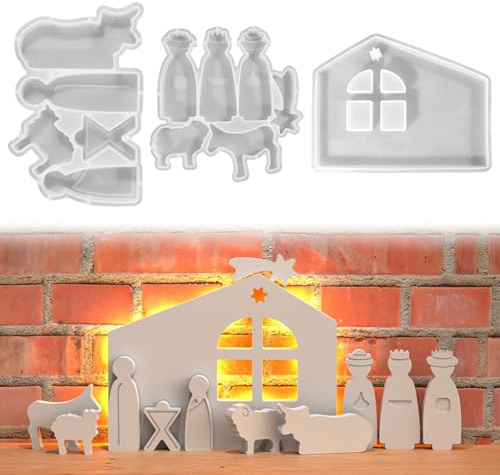 Silikonformen Gießformen Weihnachten, 3 Stück Silikonform Weihnachten Silikonform Krippe Gips Zum Gießen Gießformen Silikon Gießform Weihnachten Giessformen Silikon Krippe Gießform Krippenfiguren (A)