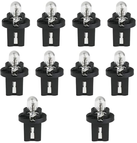 JiaHeHe 10 Stück T5 Glühbirnen, 12V 2W, B8.5D Sockel, Mini-Lampen für Armaturenbrettbeleuchtung, Tachobeleuchtung, Innenraumbeleuchtung, Ersatzlampen für T5 17 18 27 37 58 70 73 74 79