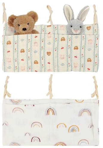 Dzmuero Bolso Colgante para Cama de Bebé, 2 Piezas Organizador para Habitación Infantil Baby 2-en-1 Organizador Colgante Ajustable para Cuna para Pañales, Ropa, Juguetes